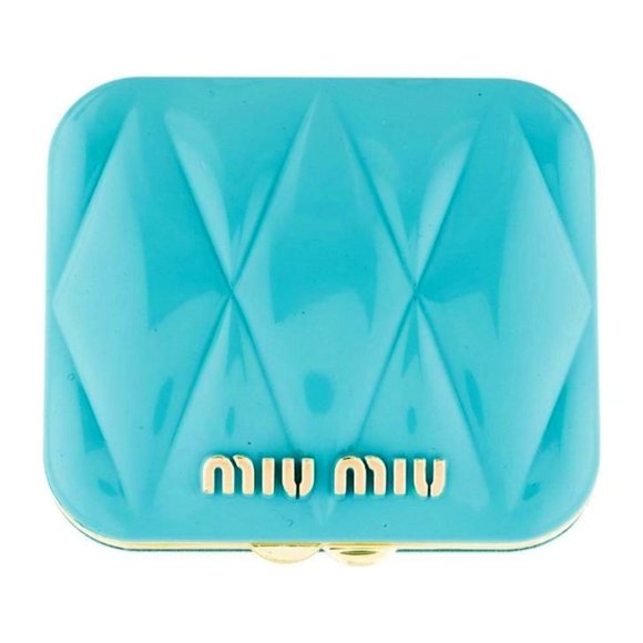 NEW! Luxe MIU MIU Teal Tiffany blue Cute Compact Mirror with Pouch - Sealed Box!